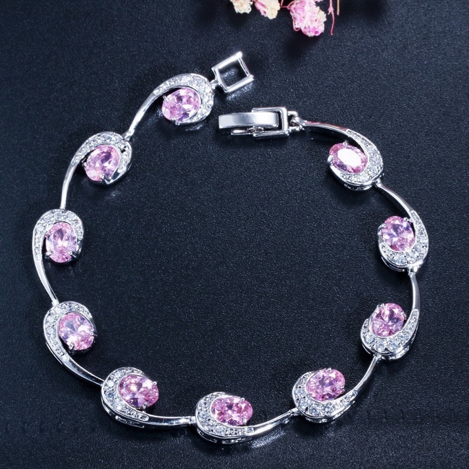 Lovely Women Four Round Bracelet Red CZ Stone Bracelet Setting Crystal Fashion Tennis Bracelet for Wedding Gift