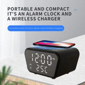 China Black Wireless Phone Charger With Alarm Clock , Qi Charger Clock For Airpods wholesale