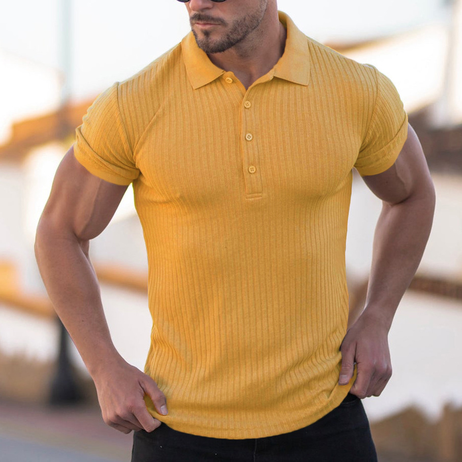 Custom Men's Summer Sports Polo Shirt with Stretch Fabric and Vertical Bar Design