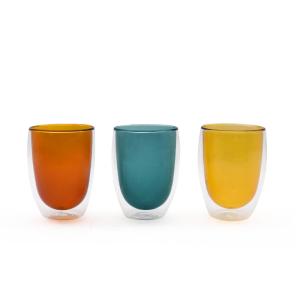 China Delicate Pyrex Glass Double Cup Colored For Home Breakfast wholesale