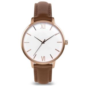 China Brass Dial RHOS Women Leather Quartz Watch Mineral Hardlex wholesale