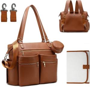China Dad Mommy Tote Diaper Bag Backpack Leather Backpack Changing Pad 16.5x7x13.5&quot; wholesale