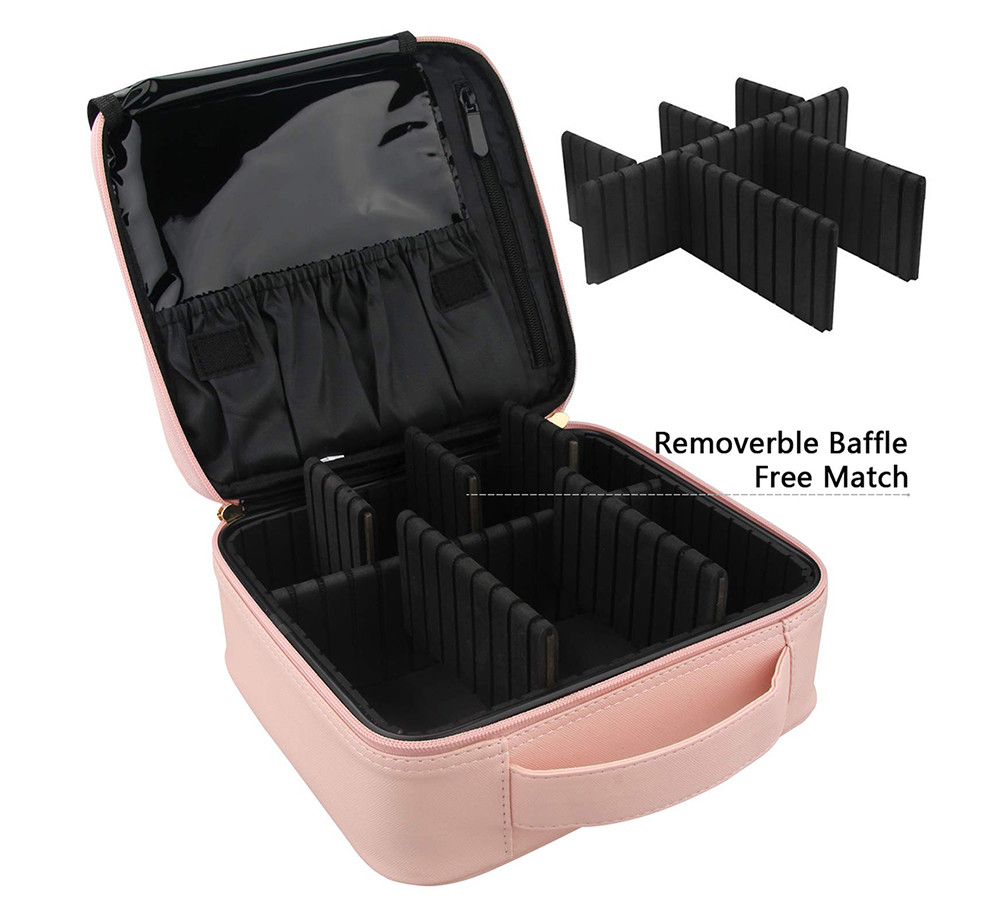 Women PU Makeup Storage Bag With Adjustable Dividers