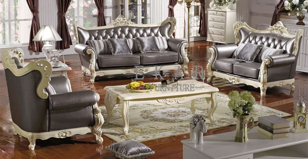Classic European Living Room Leather Sofa Set Arab Furniture