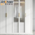 School Melamine Wooden Walk-In White Sliding Door Wardrobe With Open Design