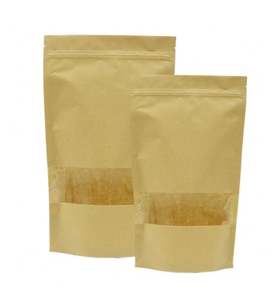 Matte Clear Window recycled kraft paper bags with bottom gusset for food
