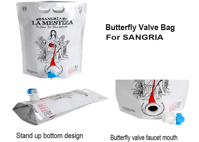Sangria Stand Up Food Grade 3L BIB Pouch Aluminum Foil Butterfly Valve