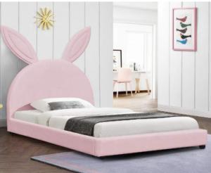China Plywood Children Upholstered Bed Frame Cartoon Rabbit Style Pink Color wholesale