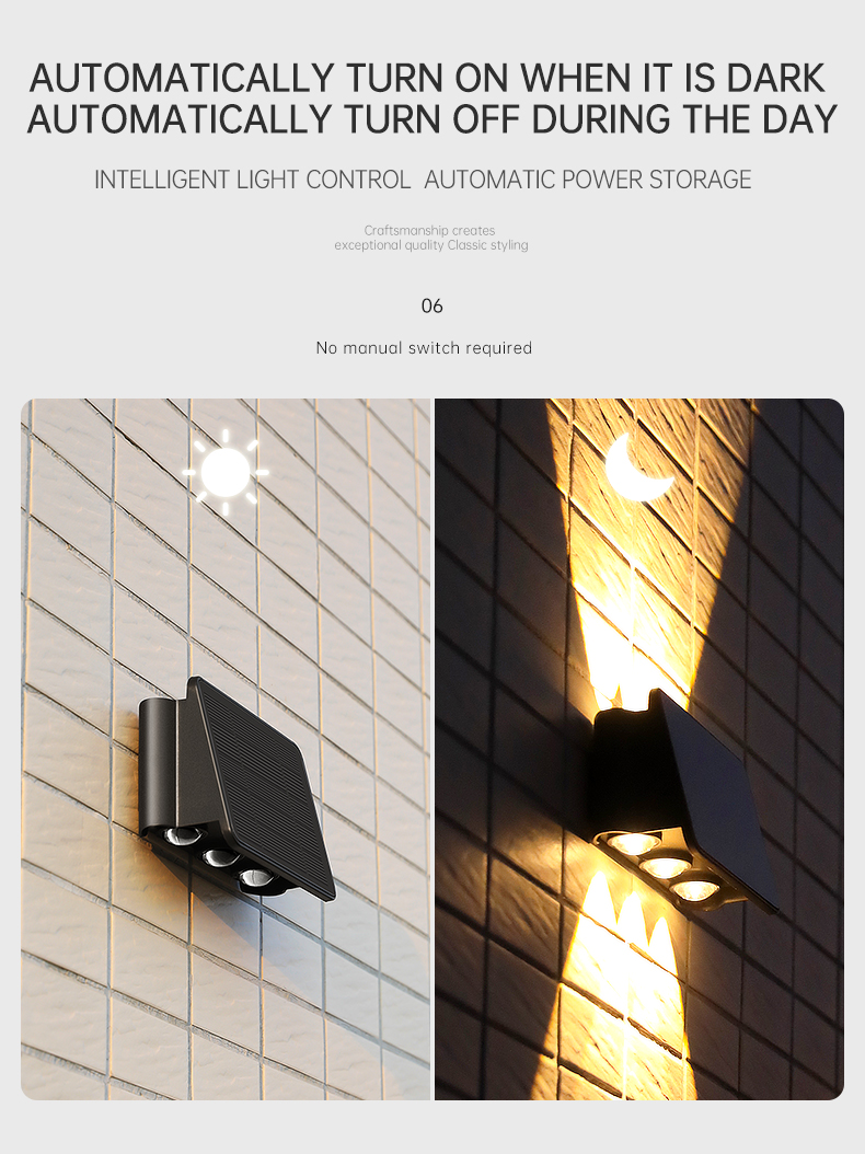 SMD2835 LED Up And Down Wall Mounted Solar Light Monochrome 70LM IP54 Waterproof