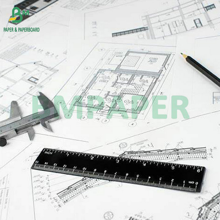 Ultra White 20# Bond Paper Rolls For Large Format CAD Plotter 36inch x 500ft
