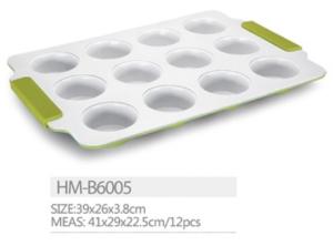China Ceramic Coated Non-Stick Round Cake Mini Muffin Pan 6cups 12cups with silicone handle wholesale