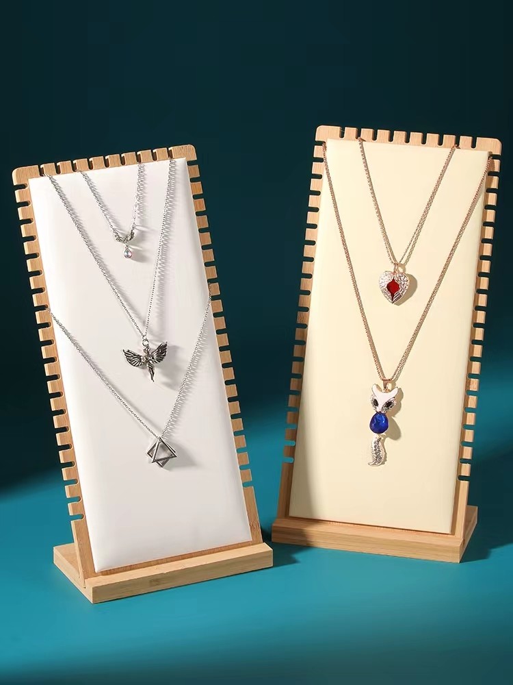 Wood Color Jewelry Stand Display 90*90*210mm Necklace Tray Display