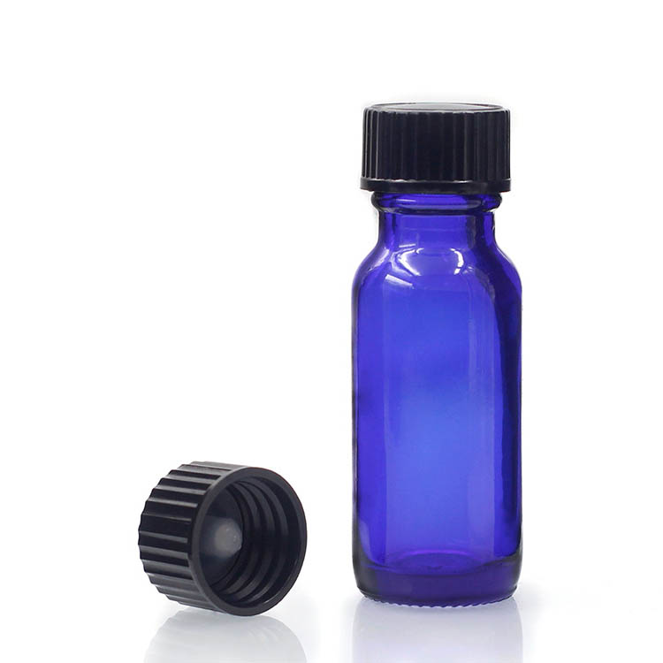 Massage Oil 15ml Glass Boston Round Bottles With Dropper Cap Blue Color
