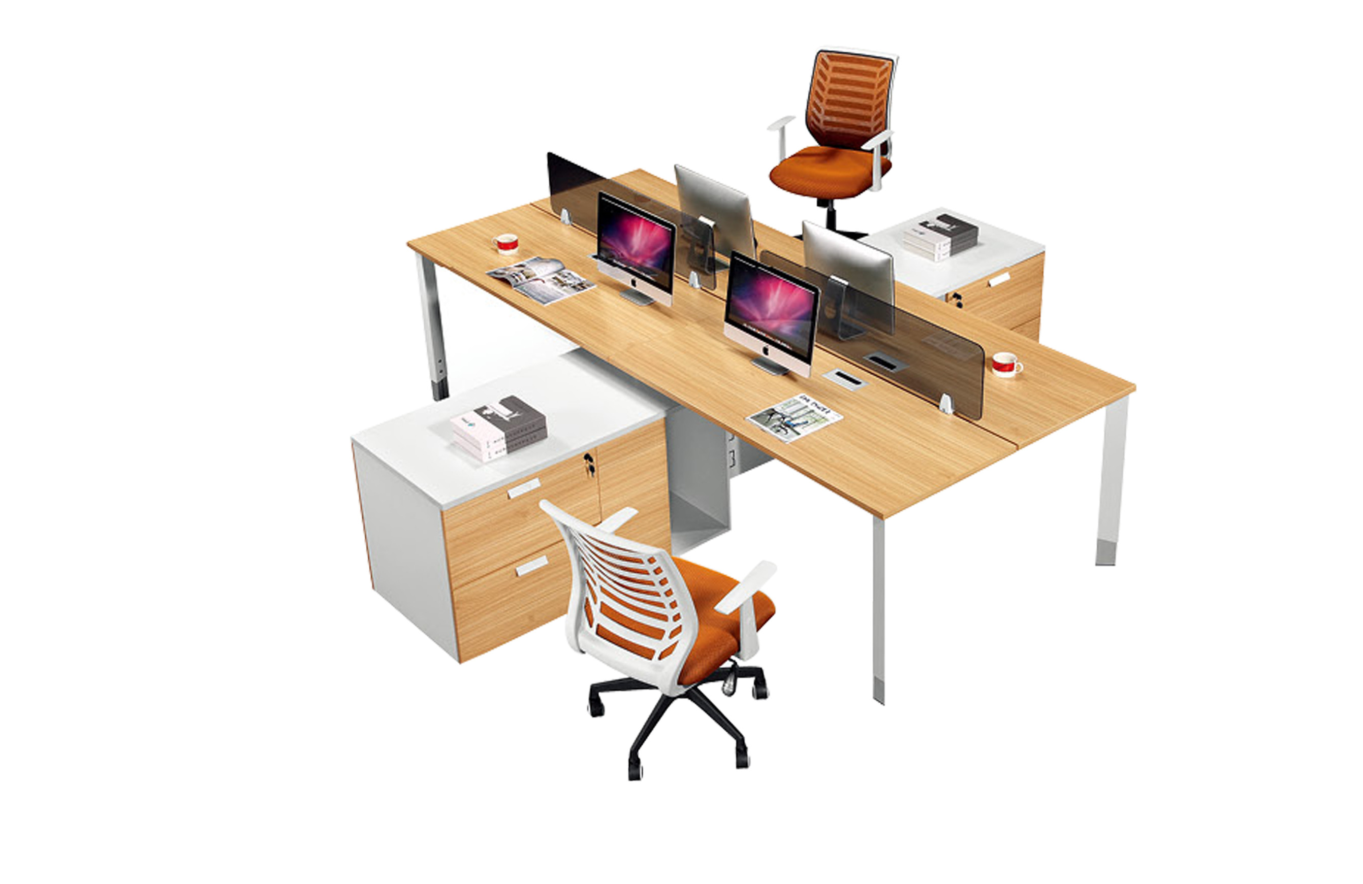 4 Person Office Partition Workstation Project / OEM Accepted Staff Furniture