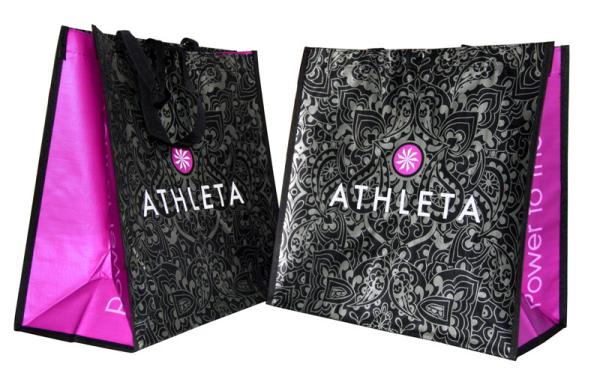 Recyclable ATHLETA 120gsm PP Woven Shopping Bags customized design