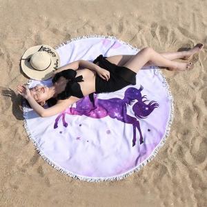 China 59 Inch Oversized Microfiber Beach Towel Round Blanket With Tassel wholesale
