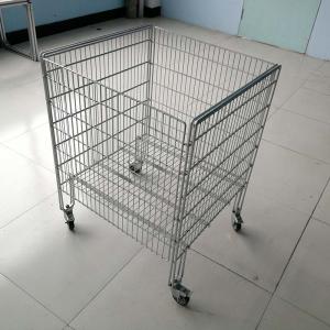 China Retail Display Wire Baskets Powder Coated , Metal Display Rack With Wheel wholesale