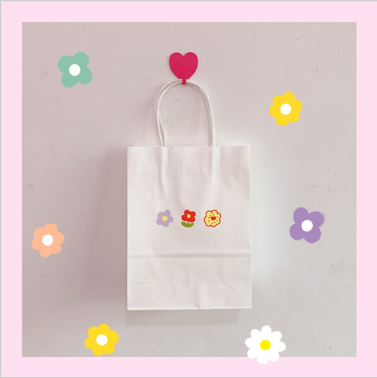 Custom Printing Recyclable Paper Bags With Handles Flower Pattern