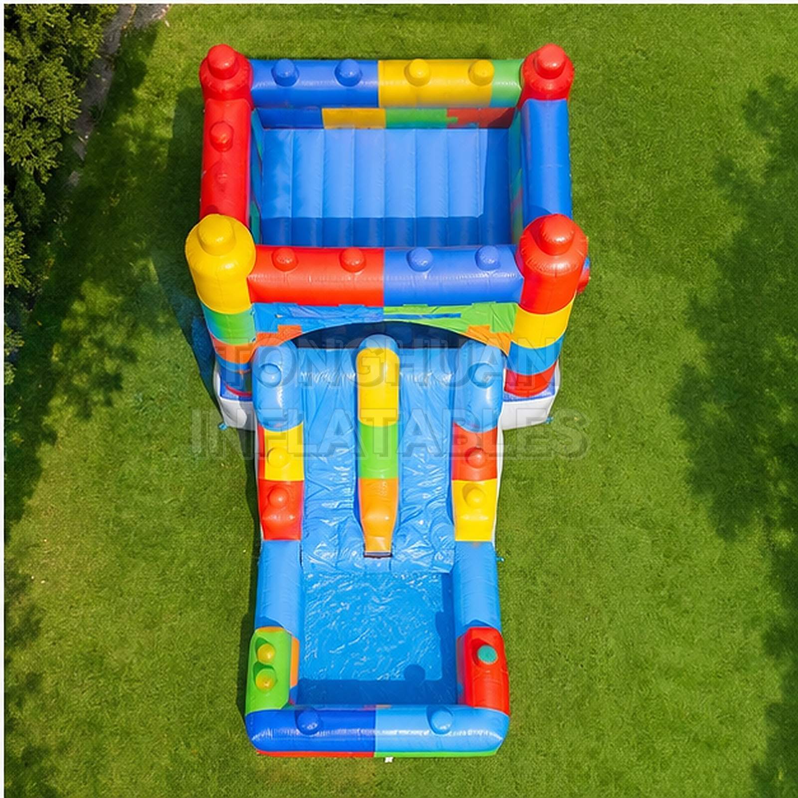 Building Block Theme Inflatable Water Slide Combo for Kids Summer Parties Parks and Commercial Rental Events