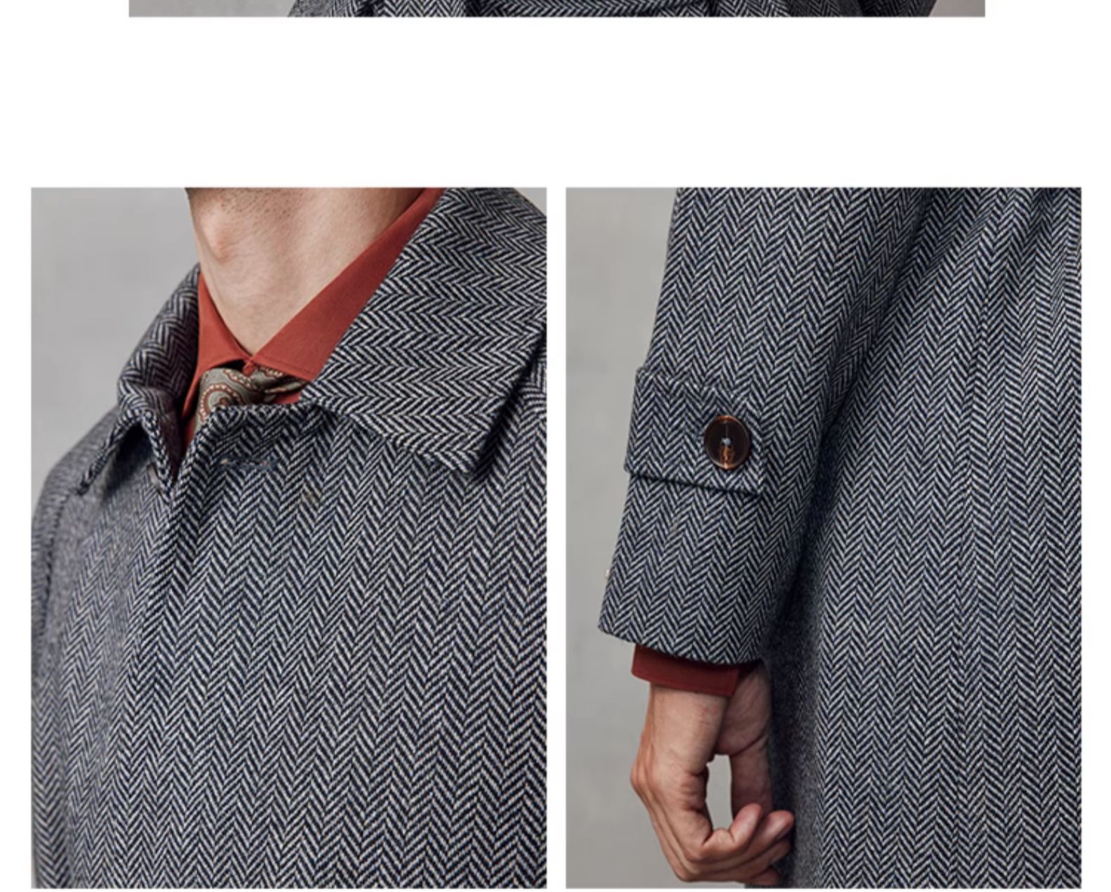 Mid-Length Dark Gray Wool Coat Business Casual Men's Windbreaker with Mandarin Collar