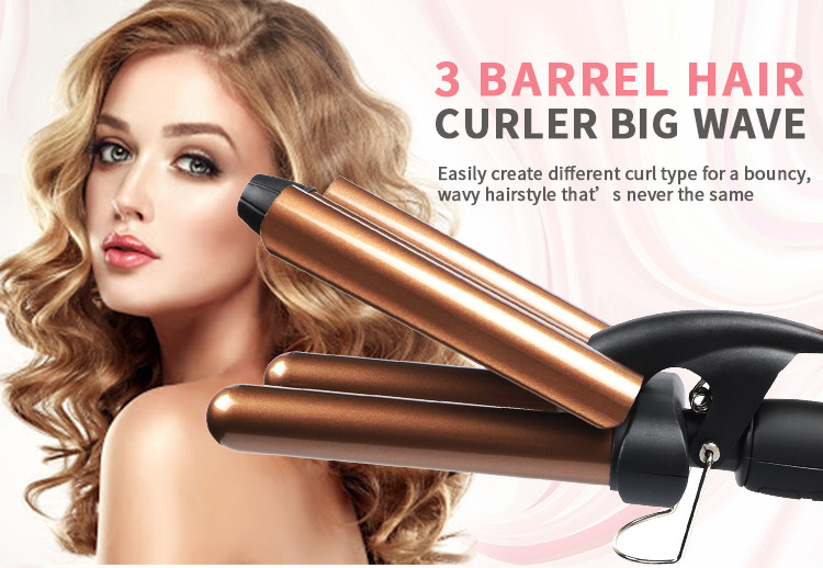 PTC 50HZ 60HZ Three Barrel Hair Waver , LCD Beach Waves Curling Wand