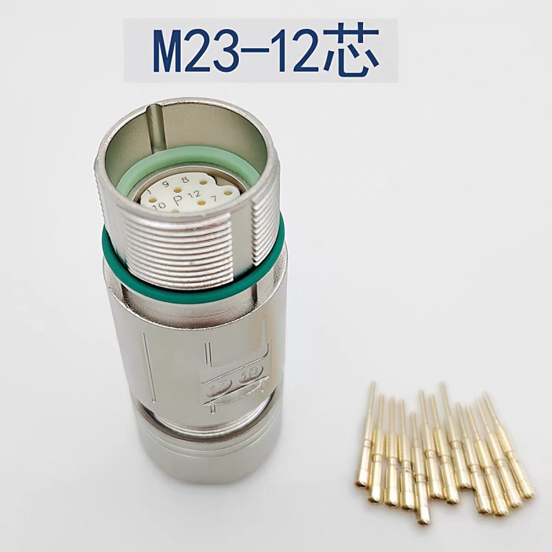 M23 Aviation Plug Servo Motor Connector with Silver Gold-Plated Pins Panel Mount and 12-Pin 17-Pin Options