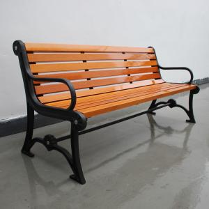 China Solid Timber Outdoor Wooden Bench Surface Mounted Type With Black Steel Frame wholesale