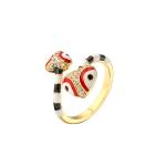 Colorful 24k Gold Plated Enamel Diamond Ring Open Heart Cobra Zircon For Women