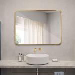 Rectangle Aluminum Framed LED Bathroom Mirrors Metal Matt Gold Color