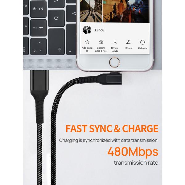 PD 18W MFi Right Angle Lightning Cable Braided IPhone Charger Cord L Shape