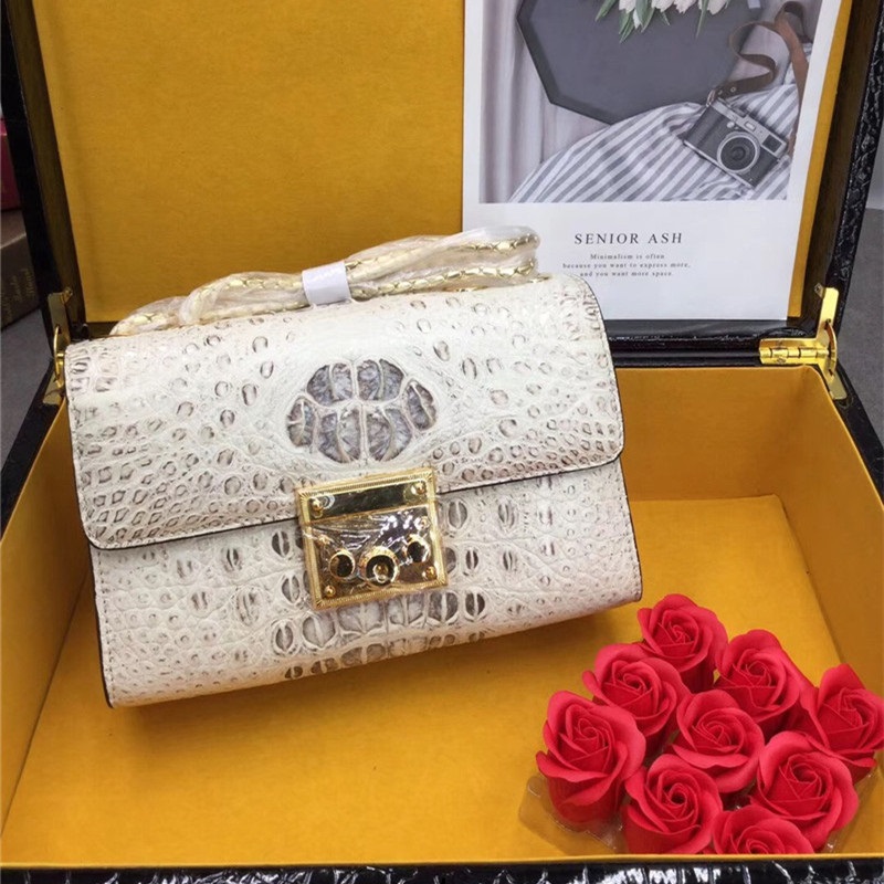 Exotic Crocodile Skin Women's Small Purse Genuine Alligator Leather Lady Flap Bag Chain Belt Female Cross Shoulder Bag