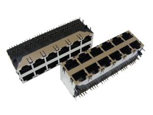 China Stacked 2x6 Multi Port RJ45 PA46 Plastic Housing 750 Mating Cycles Life Time wholesale