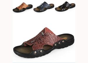 China Comfortable Summer Mens Beach Slippers , Brown / Yellow Mens Slip On Slippers wholesale