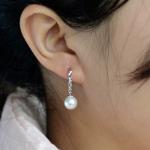 Vintage Pearl Platinum Plated Custom Hoop Earrings Geometric For Women