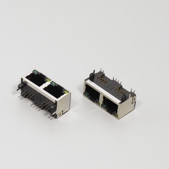 High Standard RJ45 Network Connector Double Layer With LED Lamp Custom