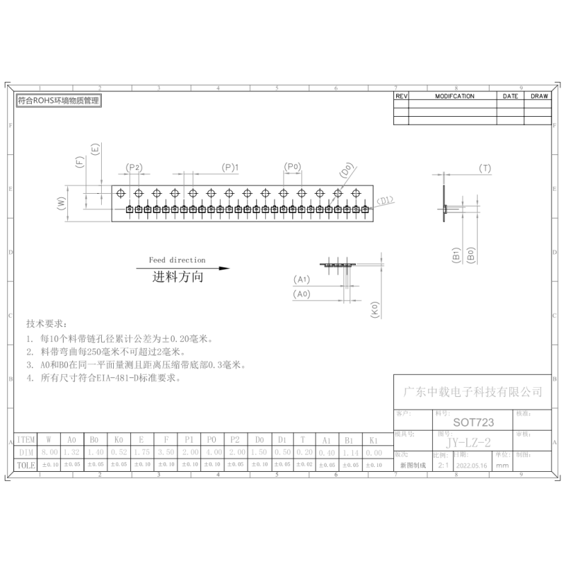 SOT723 AP2 Material Electronic Carrier Tape Compact For Wide Application