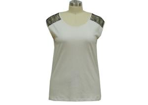 China Contract Color Ladies Tank Tops Crew Neck Casual Shirt Lace Shoulder wholesale