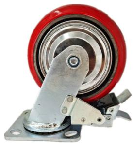 China 6 Inch Heavy Duty Casters With Brakes Orange Urethane Casters Cast Iron Wheels wholesale