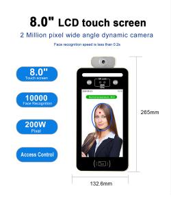China 8inch LCD Face Reading Biometric Machine Temperature 512M DDR3 DC12V 2A on sale