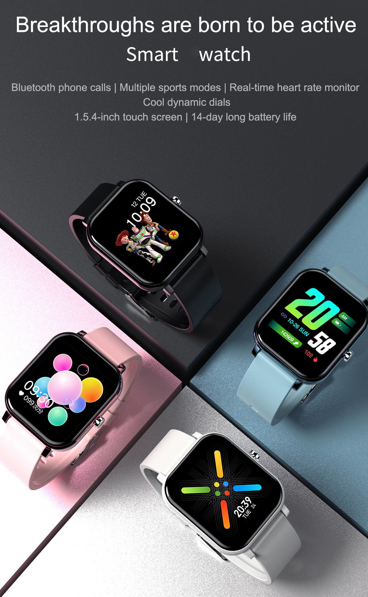 Full Touch Smartband Watch Bluetooth Music Playback Temperature Detection Health Tracker