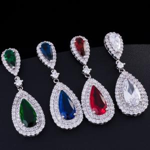 China Fashion earring jewelry CZ crystal water drop gold plated tear drop bridal jewelry earrings necklace jewelry set wholesale
