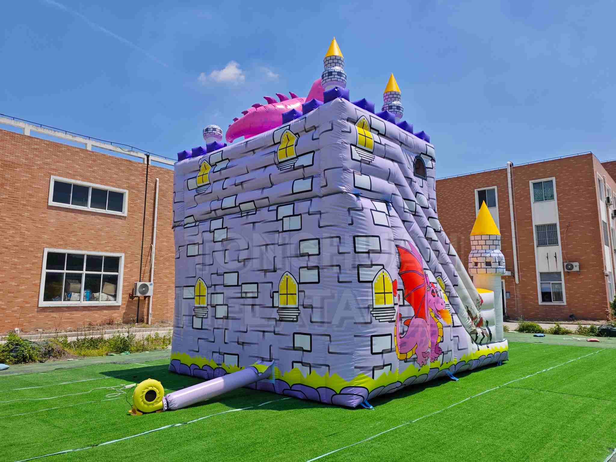 Custom Dragon Castle Inflatable Slide with Dual Lanes Climbing Wall and Tower Design for Kids Party Rental School Carnival and Outdoor Event Projects