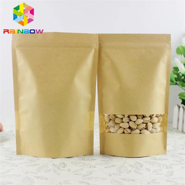 Printed Own Logo Stand Up Paper Bags For Food/Coffee Beans Window Packaging See