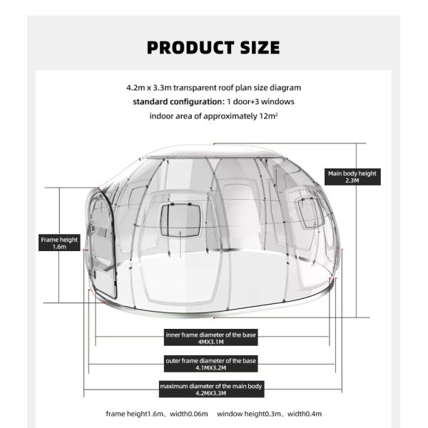Modern Tiny Polycarbonate Bubble House with Bathroom EPS Shaped Transparent Dome House