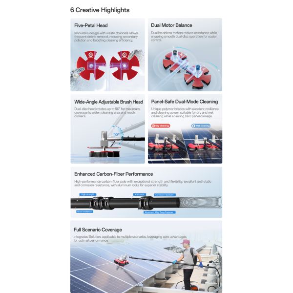 Solar Panel Cleaning Tool Equipment Double Head Solar Panel Cleaning Rotating Brush