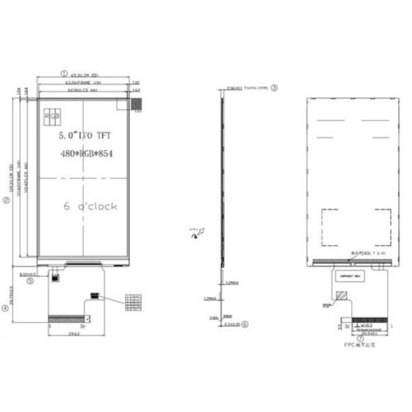 5.0 Inch TFT Display Screen 854*480 Resolution RGB Interface All 6'clock Viewing Angle