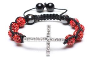 China Shamballa Bracelet, Crystal Pave Alloy Beads, Silver Plated Brass Cross wholesale