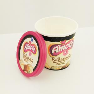 China 6oz 175ml Paper Frozen Yogurt Cups , Flat Lid Custom Ice Cream Paper Cups With Spoon wholesale