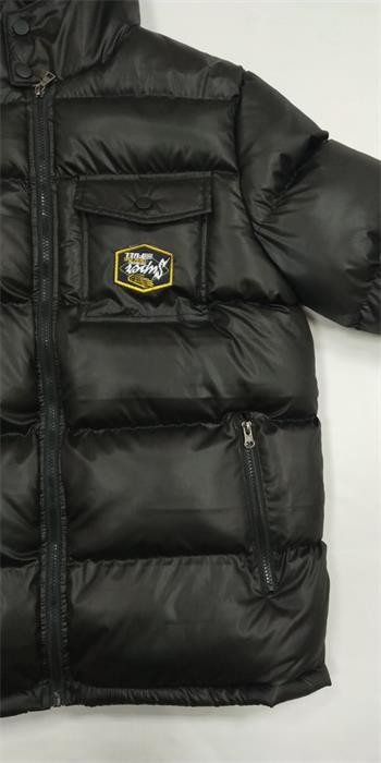 Black Mens Hooded Padded Jacket Mens High Shine Parka Coat Lightweight