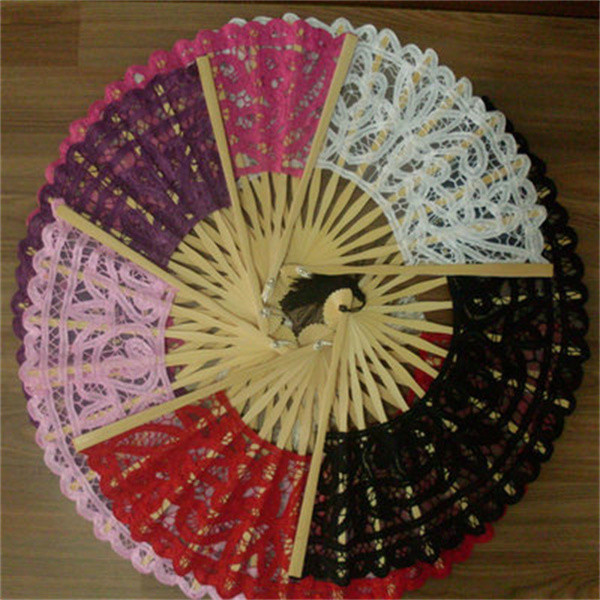 Double Sided Handmade Bamboo Fan 21cm 27cm Lace Folding Fan For Wedding Favor